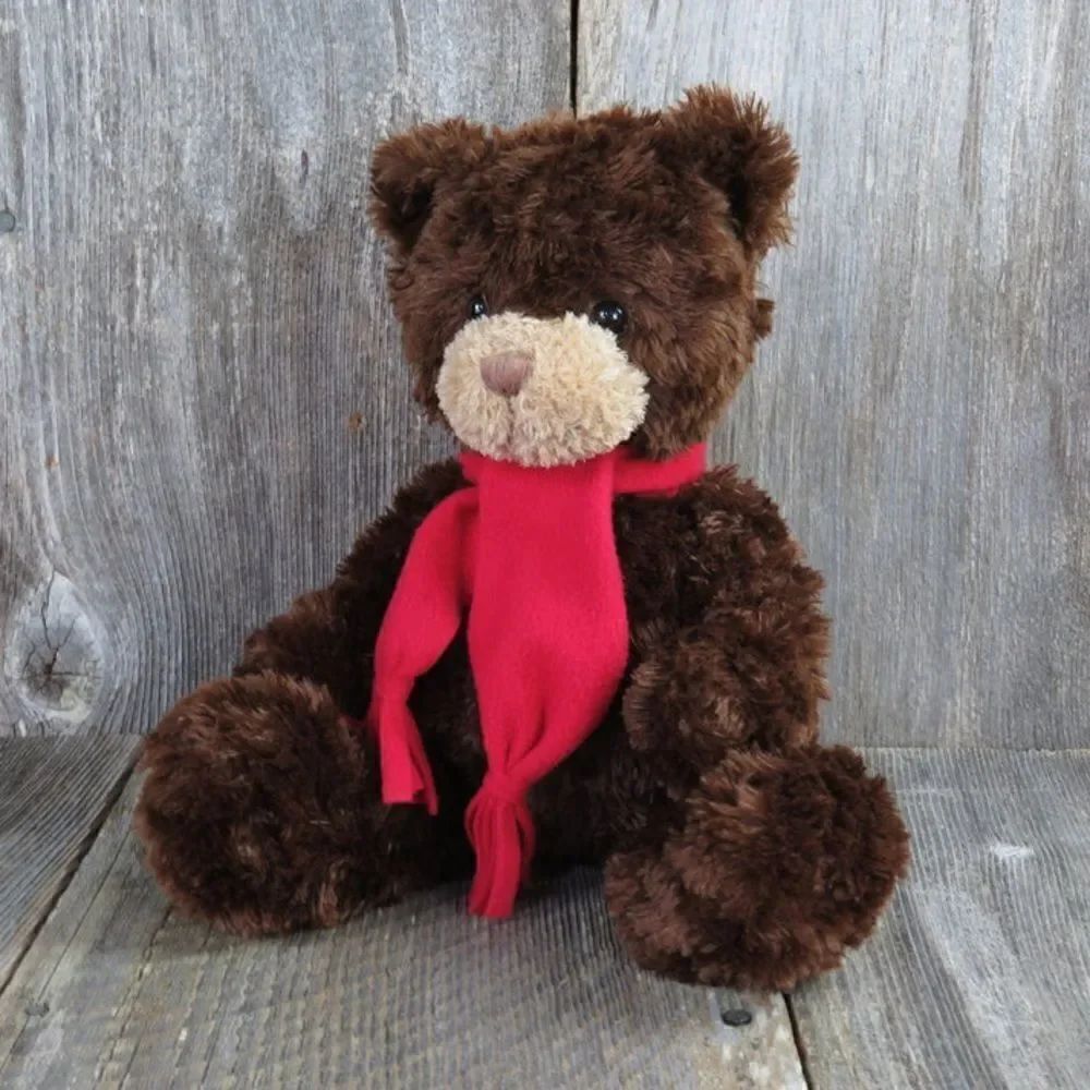 NWT Gund Plush Stuffed Bradley Borders Brown Red Scarf Teddy Bear 14”